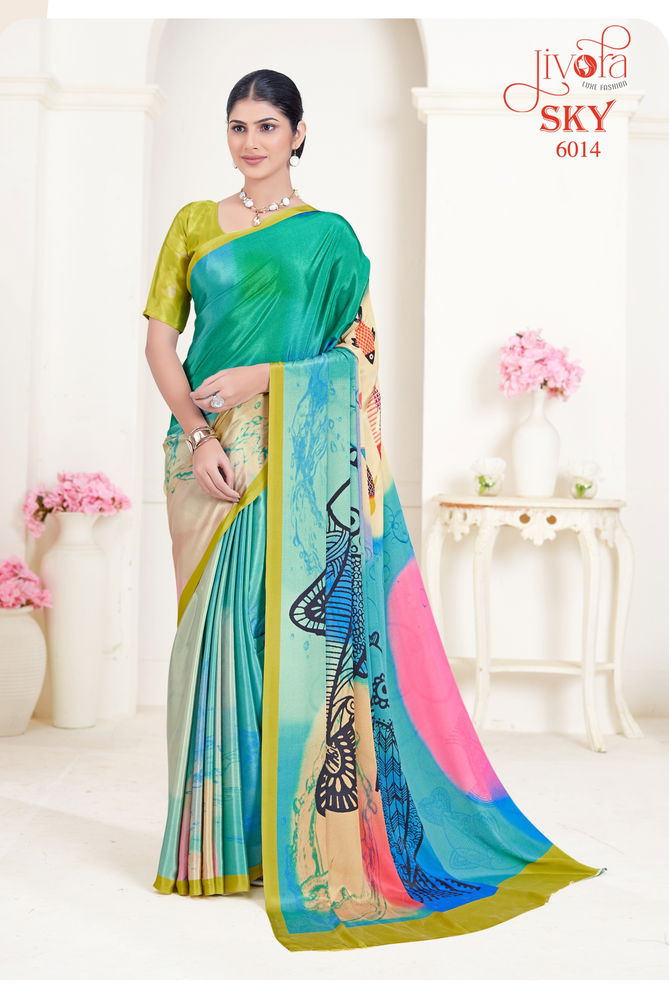 Sky By Jivora Crepe Digital Printed Casual Wear Saree Wholesalers In Delhi